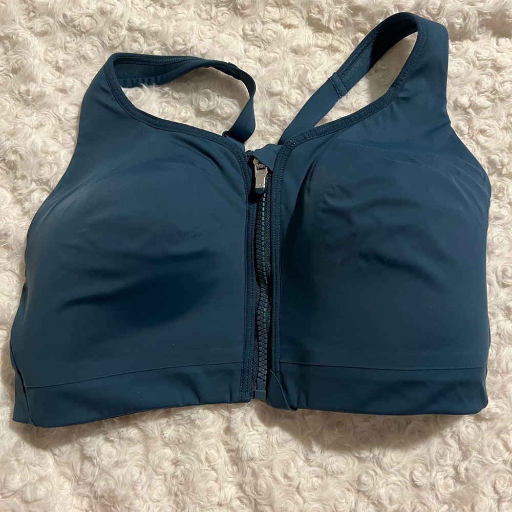 Blue Athleta Advance Zip Front Bra D-DD - 34D